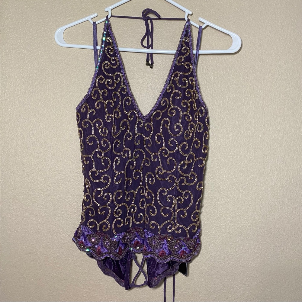 Aftershock London bustier halter top purple/gold